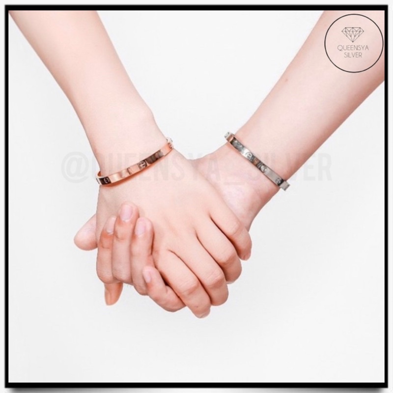 Gelang Couple Silver Asli 925 Bangle Chartier Remaja Dewasa Lapis Mas Putih Kuning 18K || Pasangan