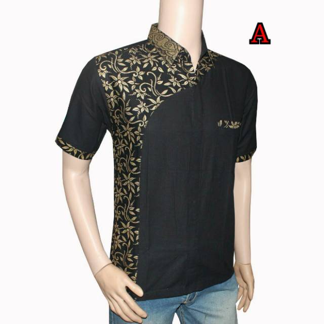 Risna Batik HRB026 kenongo kemeja hem pendek padi pekalongan M L XL MURAH KEREN bati pria wajik biru