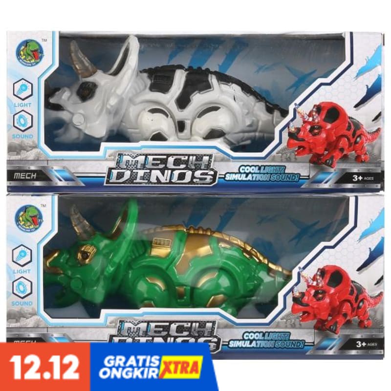 SUPER PROMO MECH DINO TRICERATOPS | MAINAN ROBOT DINO BADAK JALAN LAMPU DAN SUARA TERMURAH