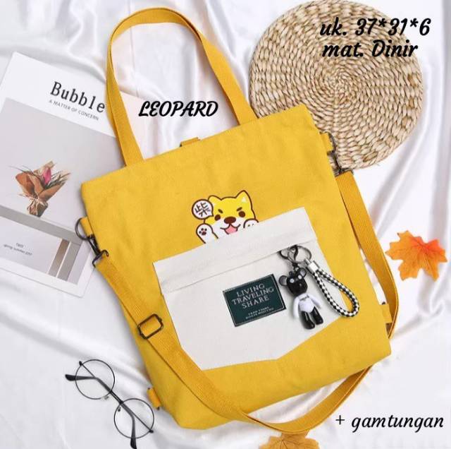 Tas Tote Wanita Kartun Dicetak Kawaii Lucu Zipper Besar Kapasitas In Siswa Kanvas Tote Tas Fashion