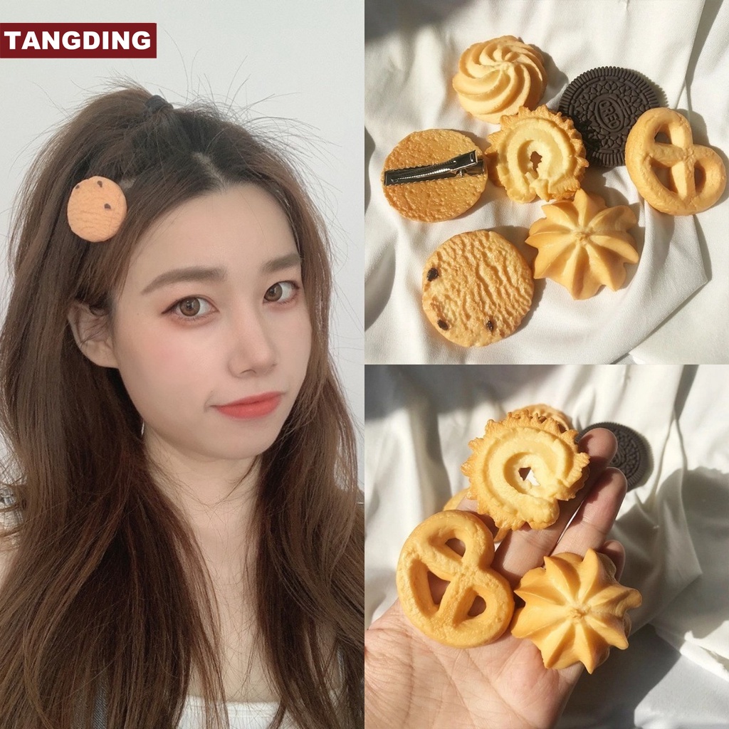 【COD Tangding】Cookie Biscuits Hairpin Korean Version of the Original Design Simulation Food Funny Bangs Clip Hair Accessories