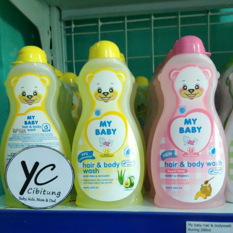 Mybaby Hair &amp; Body Wash Milk Bath Telon Plus 200 ml Botol Sabun Shampo My baby Bayi Aloe Vera Avocado Honey Telon Plus Milk Olive Oil Candle Nut Pink Kuning Biru Hijau Merah Orange