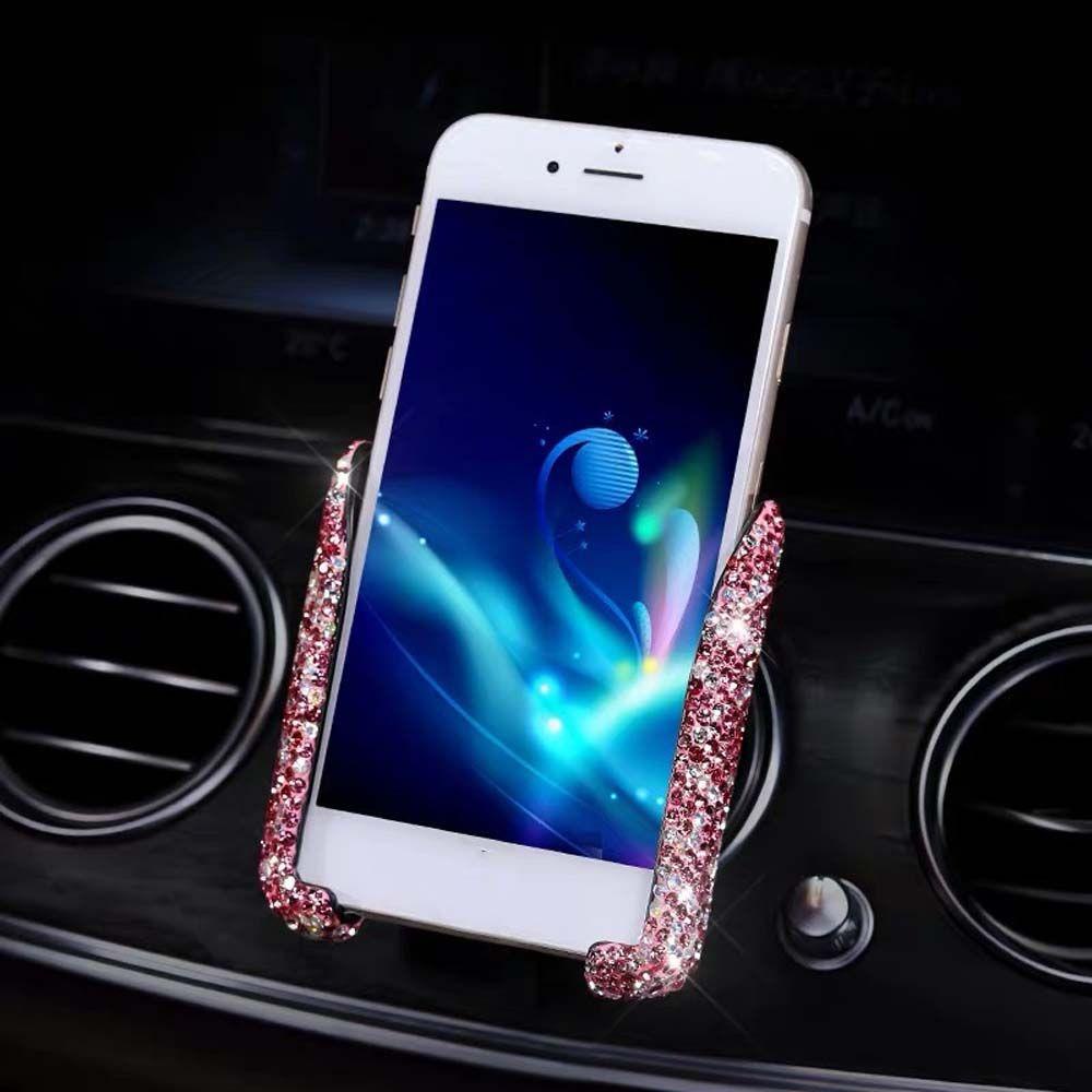 Lanfy Car Phone Holder Wanita ABS Adjustable Support Aksesoris Interior Berlian Kristal Car Air Vent Mount Holder