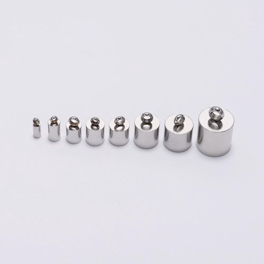 St.kunkka 10pcs / Lot Penutup Ujung Tali Kulit Rumbai Bahan Stainless Steel Ukuran 2 3 4 5 6 7 8 10mm Untuk Membuat Perhiasan