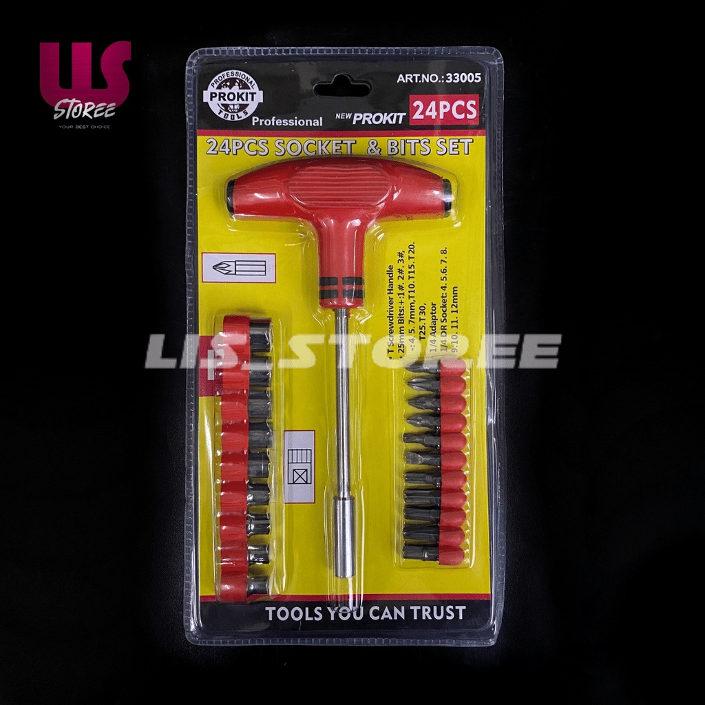 Obeng Kunci T 24 Pcs Socket dan Bit Set Obeng T serbaguna  24 in 1 Screwdriver