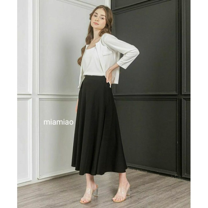 SKIRT SHAKILA PREMIUM.FLARE A-Line. ROK WANITA KOREAN STYLE-ROK SHAKILA BLACK