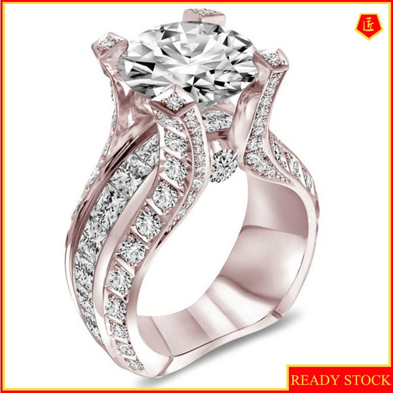 [Ready Stock]18K Rose Gold Square Diamond Ring Luxury Graceful and Fashionable