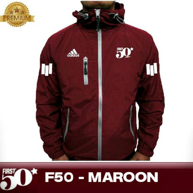JAKET ADIDAS F50 MAROON PARASUT WATERPROOF HOODIE TRACKER COWOK PRIA CEWEK MURAH GUNUNG TEEBARU 2018