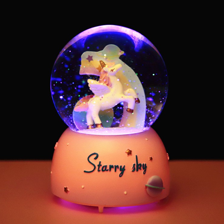 

Bola Kristal Unicorn Snowball Kotak Musik Bola Kristal +Salju +Lampu Warna Warni