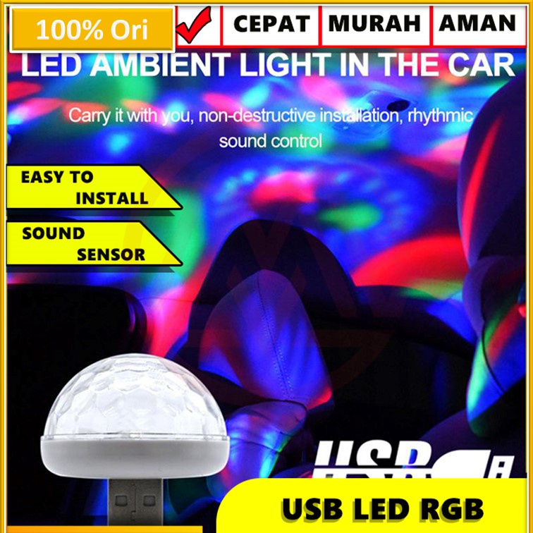LAMPU LED RGB DISCO COLOK USB LAMPU KABIN MOBIL INTERIOR DISCO LAMP