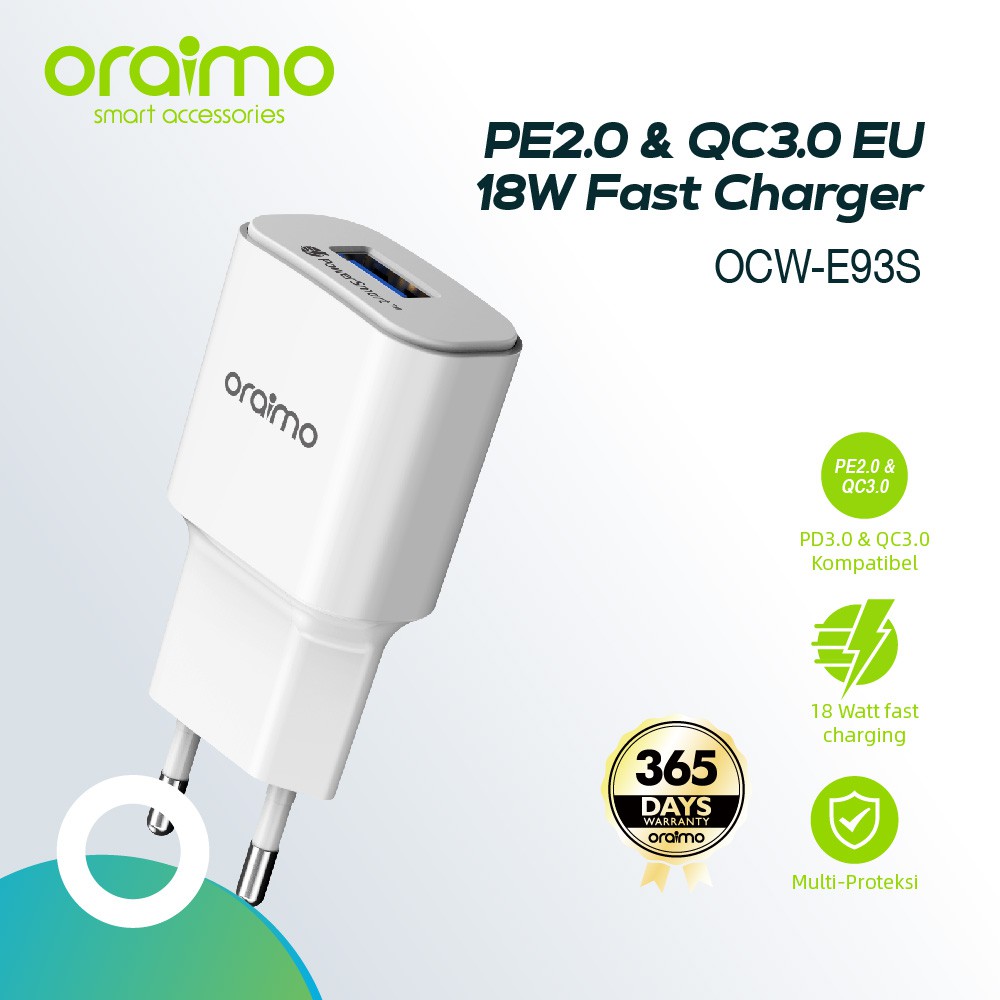 Oraimo Original Charger Fast Charging QC 3.0 IOS / Iphone / Android OCW-E93S - Garansi Resmi 1 Tahun