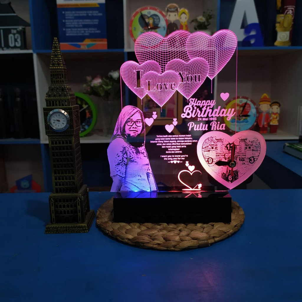 BEST SELLER  Lampu Hias LED Akrilik Unik Custom Foto Kado Ulang Tahun, Wedding, Anniversary