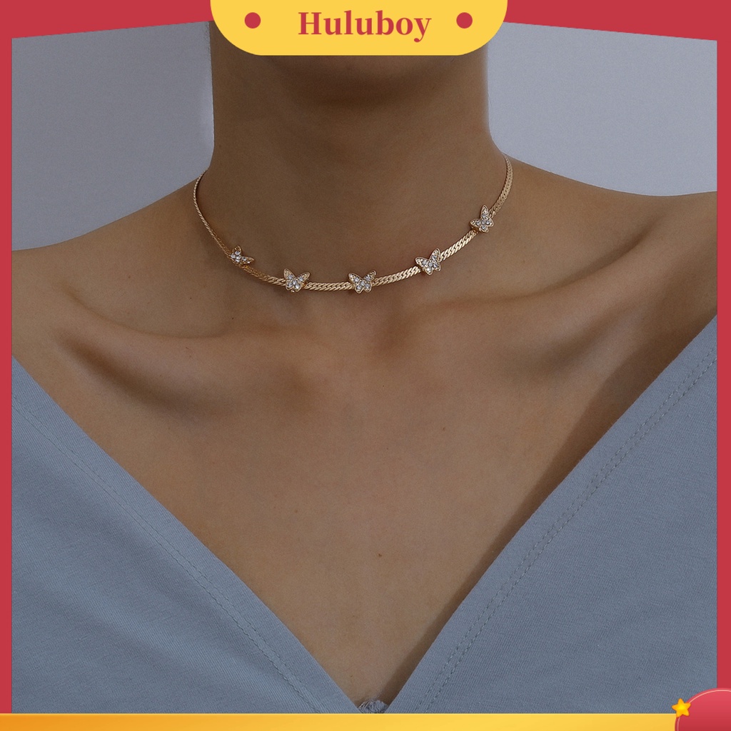 Hu Hu Hu Hu Hu Alat Bantu Pasang Kacamata♡ Kalung Choker Liontin Kupu-Kupu Hias Berlian Imitasi Warna Polos Untuk Wanita