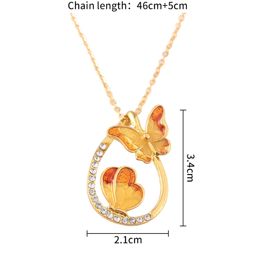 Hu Hu Hu Hu Hu Alat Bantu Pasang Kacamata♡ Kalung Liontin Kupu-Kupu Hollow Aksen Berlian Imitasi Untuk Wanita