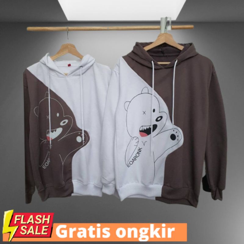 ( isi 2 pcs) Baju couple pasangan BURGUNDY BEAR terbaru / sweater couple pasangan / hoodie couple pa