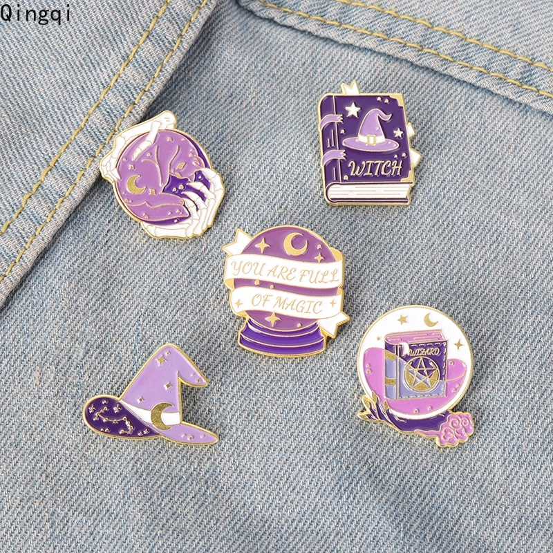 Bros Pin Enamel Desain Kucing Penyihir Topi Sihir 27 Gaya Gothic Untuk Anak