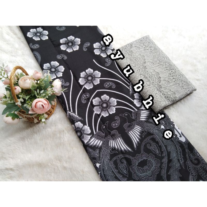 kain batik seragaman silver abu halus mix brokat renda ori