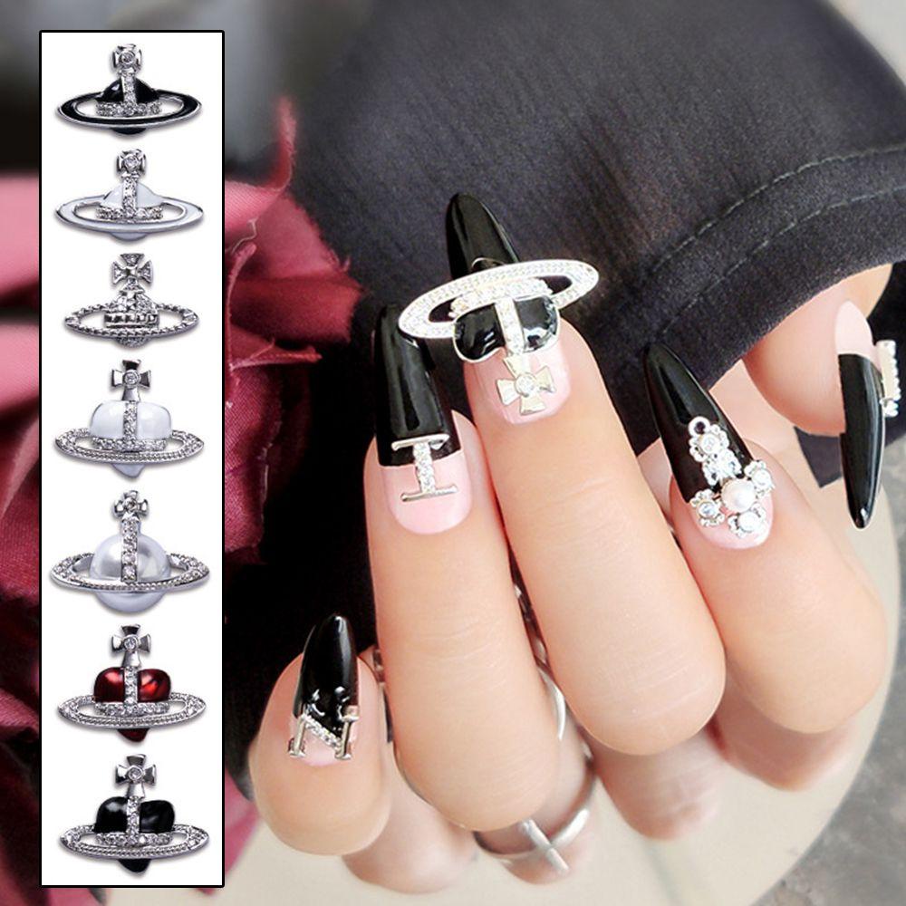 Rebuy 3D Nail Art Dekorasi Gaya Jepang Retro Saturnus Cinta Indah Glitter Kuku Bor DIY Perhiasan Nail Art