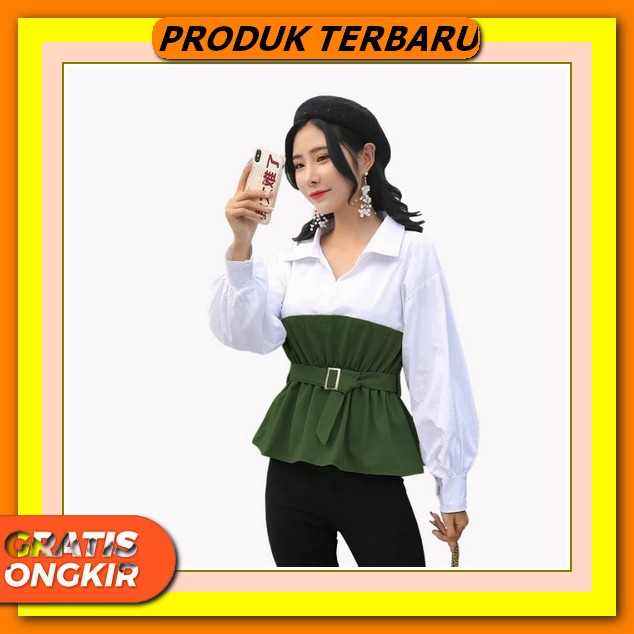 Baju Kemeja Wanita Kerja Kantor Lengan Panjang Murah Polos Casual Korea Putih Harian Jumbo Hitam Blu