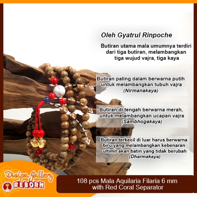 Tasbih / Mala Buddha 108 Kayu Gaharu Merauke 6mm with Red Coral