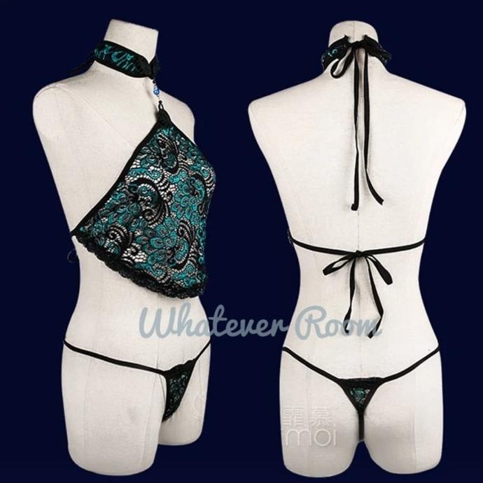 Cecilia 2 Sexy Lingerie Cheongsam Peacock Halter Style Termurah
