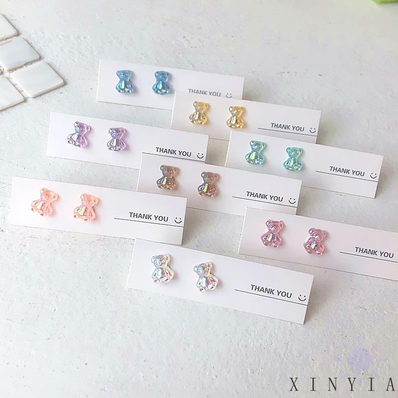 Anting Stud Mini Bentuk Beruang Warna-Warni Bahan Akrilik Untuk Wanita