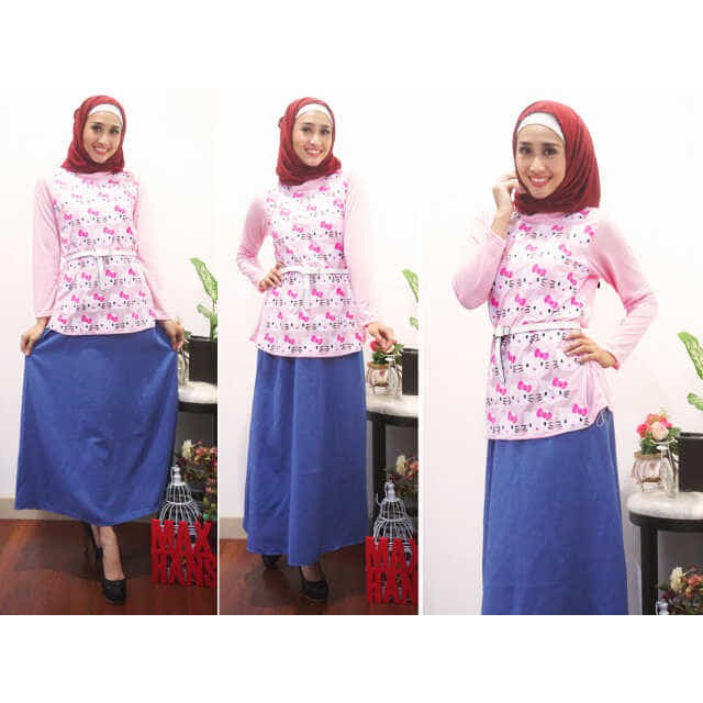 Baju dress St hijab kity denim FT maxi wanita spandek denim biru tua murah