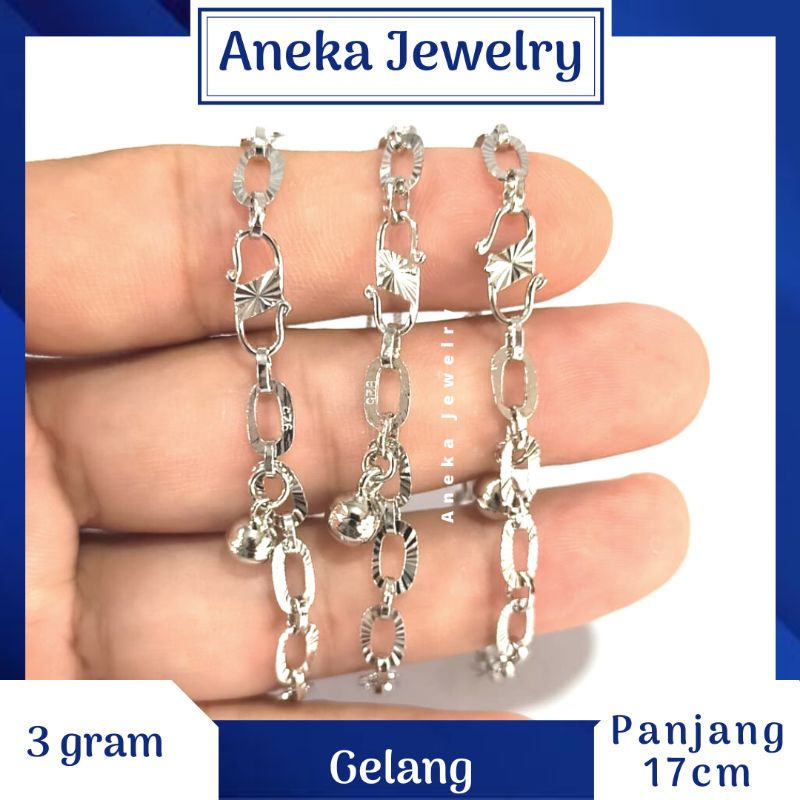 Gelang Tangan Holo Ukir, Perak 925, Sepuh Emas Putih