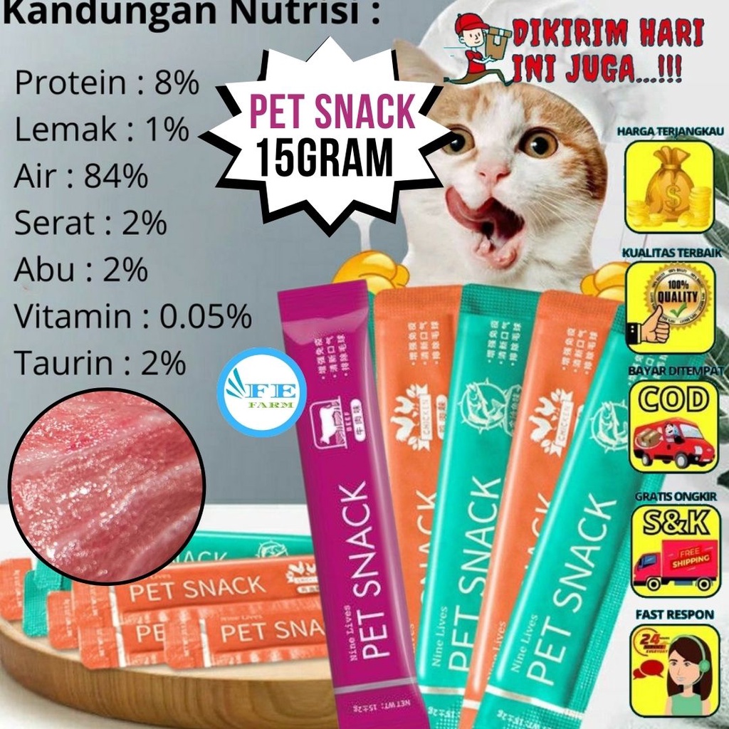 Cat Snack Nine Lives Creamy 15 gram Snack Jilat Cemilan Penggemuk Kucing Anabul Cream Cat Strips FEFARM