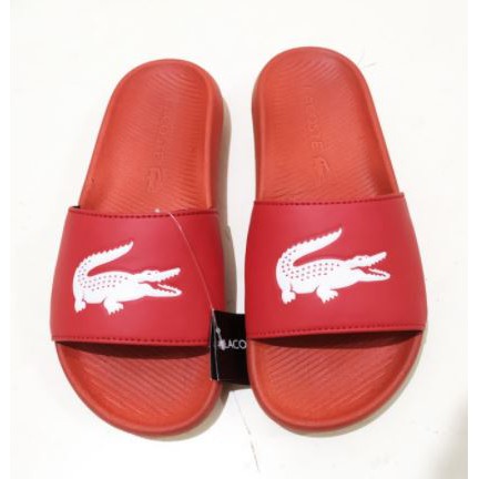 Sendal Lacoste Croco Sandal Slipper Slide Rubber Slides Black Original - Merah, 44