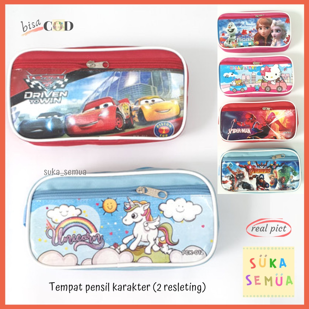 

Tempat Pensil Cars / Hello Kitty / Spiderman / Frozen / Avengers / Unicorn - 2 resleting // Pencil Soft Case Wadah Kotak Kostak Balok Pinsil Kain Kanvas Taiga Karakter Kartun Cartoon - stationery sekolah anak laki dan perempuan - COD ( GoSend Bandung )