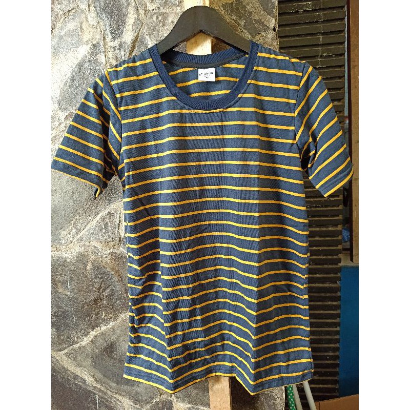 kaos stripe navy kuning kecil size S-5XL