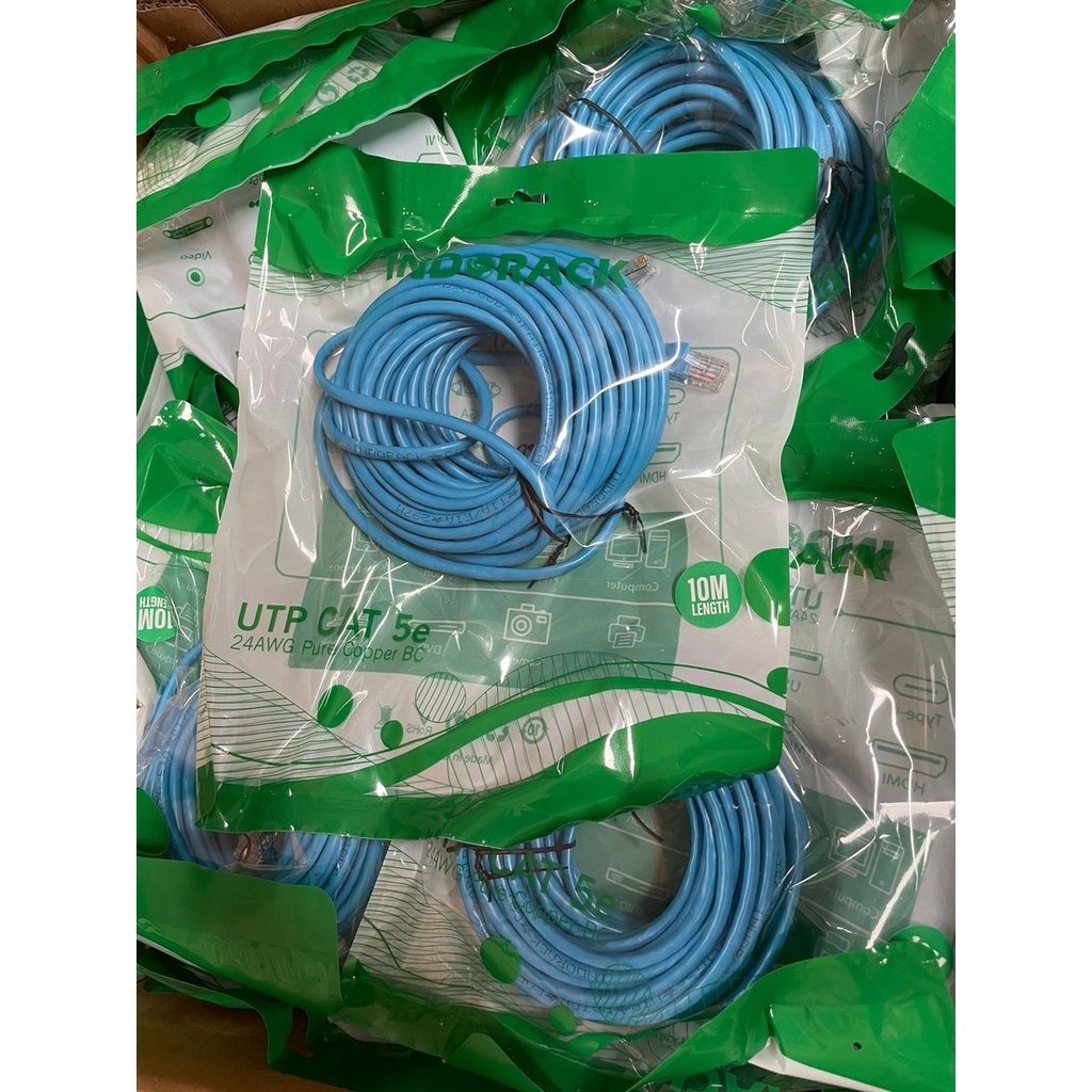 Patch Cord CAT5e, 24AWG, 10 Meter Blue / White / Yellow - INDORACK 10 Meter