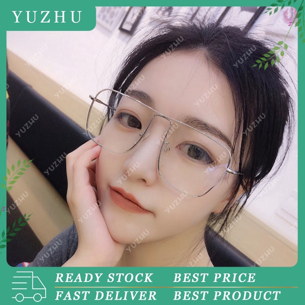 (YUZHU) Retro Style Oversized Persegi Logam Bingkai Kacamata Ulzzang Kacamata Fashion Korea Wanita / Pria