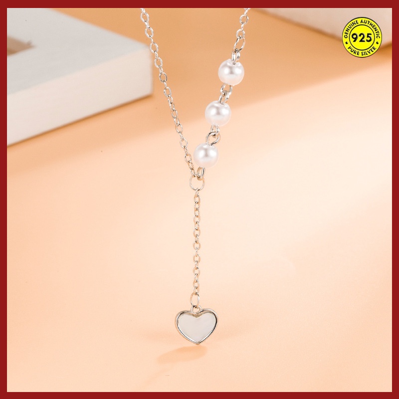 Kalung Mutiara Bentuk Hati Bahan S925 Silver Tahan Air Untuk Wanita