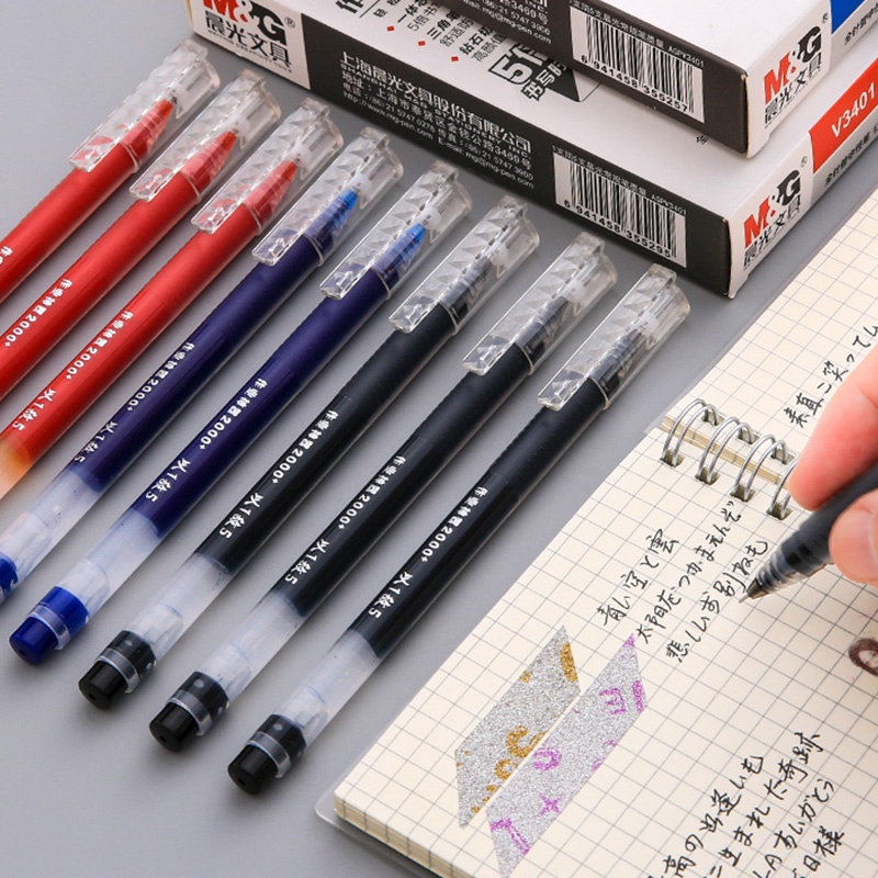 Pen Gel Cair Kapasitas Besar 0.5mm Warna Hitam Biru Merah