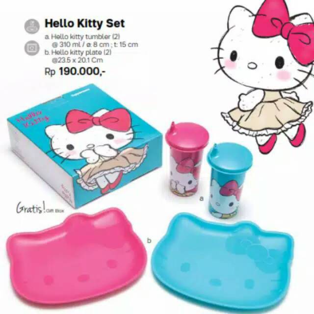 Hello kitty set ecer piring tupperware