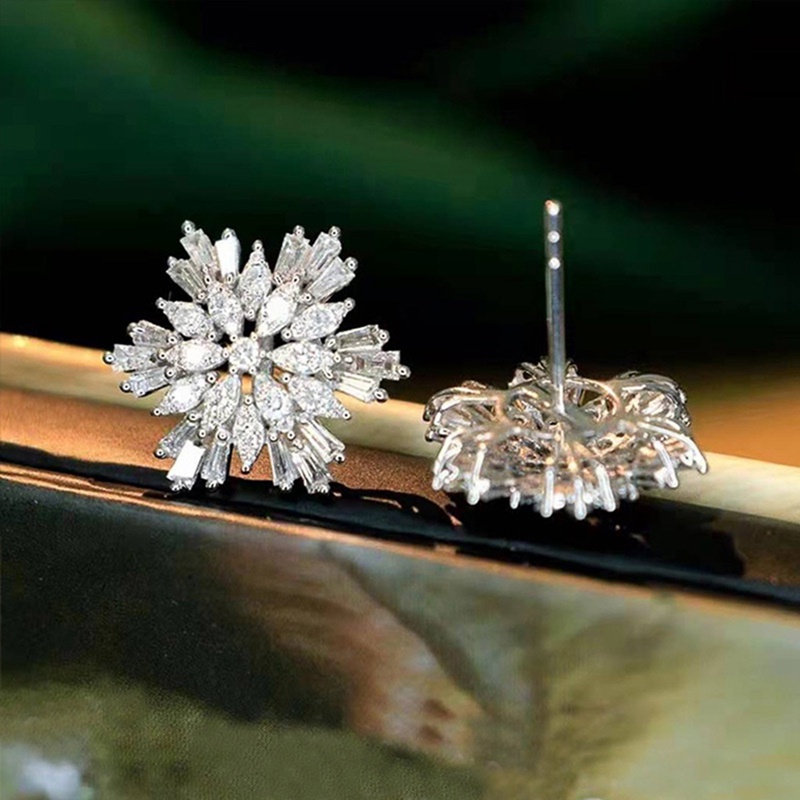 Anting Tusuk Desain Snowflake Hias Cubic Zircon AAA Bling Untuk Wanita