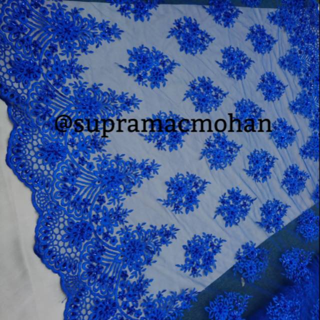 KAIN BAKAL KEBAYA TULLE PAYET SPESIAL BIRU ELEKTRIK