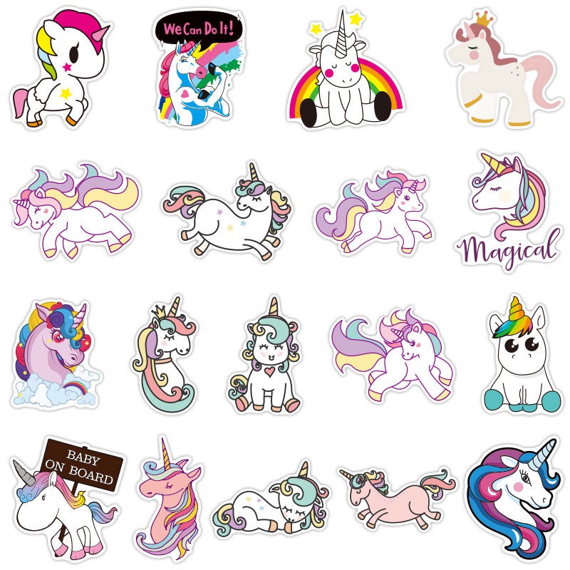 60 stiker Lucu kreatif Korea gadis unicorn stiker ins kartun bentuk Jurnal dekorasi stiker koper sti