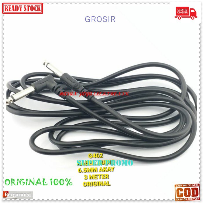 G462 ORI 100% kabel mic 3 meter jack akay akai guitar Gitar Bass Keyboard mic wireles receiver jek akai jack konektor adapter converter konverter splitter universal sambungan penyambung male multi  6,5 mm  Low Noise Walaupun di Gain yang tinggi. - Menghas