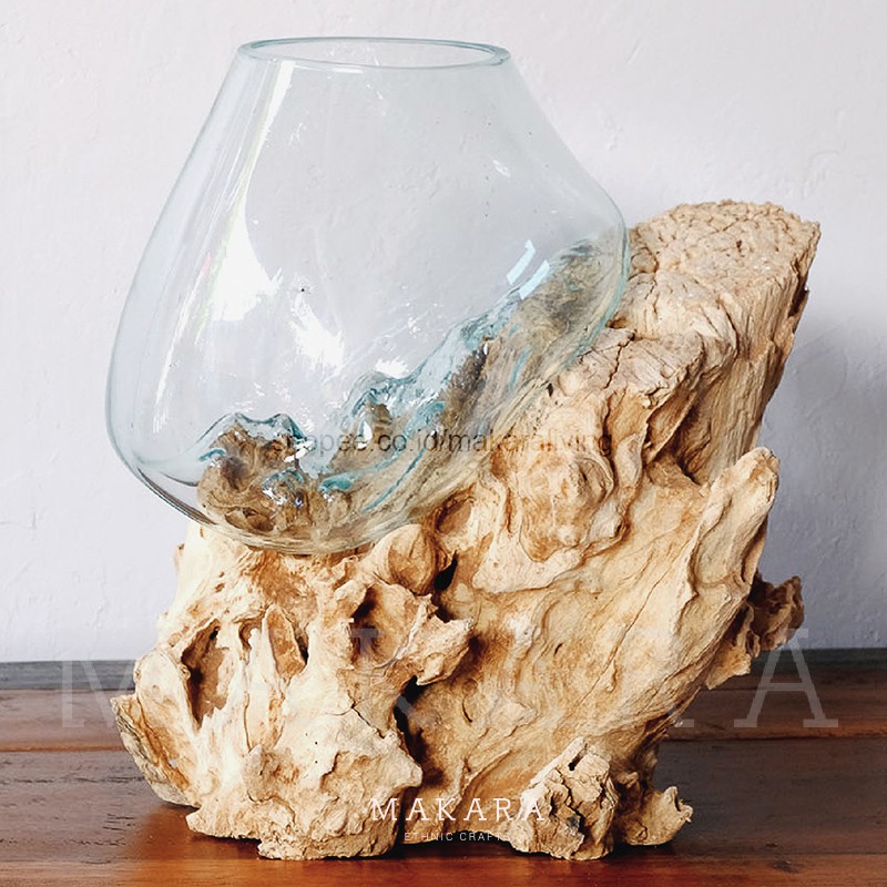 Glass on Wood Vase Size L Vas Kaca  Terrarium Vas 