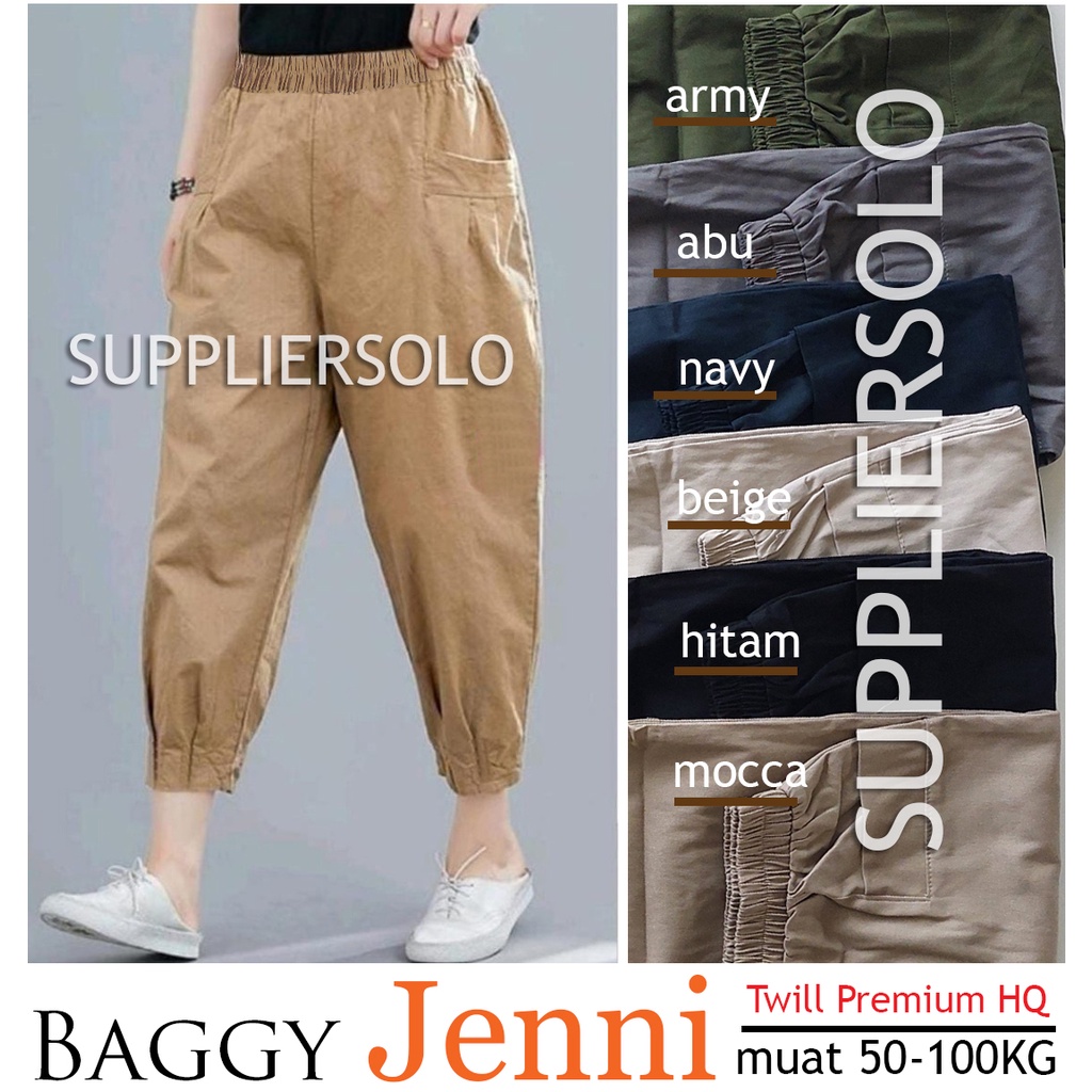 CELANA WANITA KOREA BAGGY JENNI TWILL PREMIUM SEDIA UKURAN 50KG-100KG BAHAN MELAR &amp; HALUS
