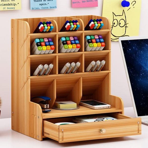 

Promo Awal tahun Wooden Desk Organizer DIY Pen Rak Meja Kayu Alat Tulis Multifungsi Promo Awal tahun