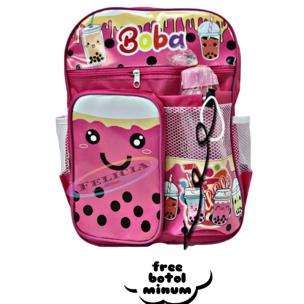 Tas Ransel Boba Dan Bt21 Anak TK-SD Terbaru Free Botol Minum Dan Free Tempat Pensil