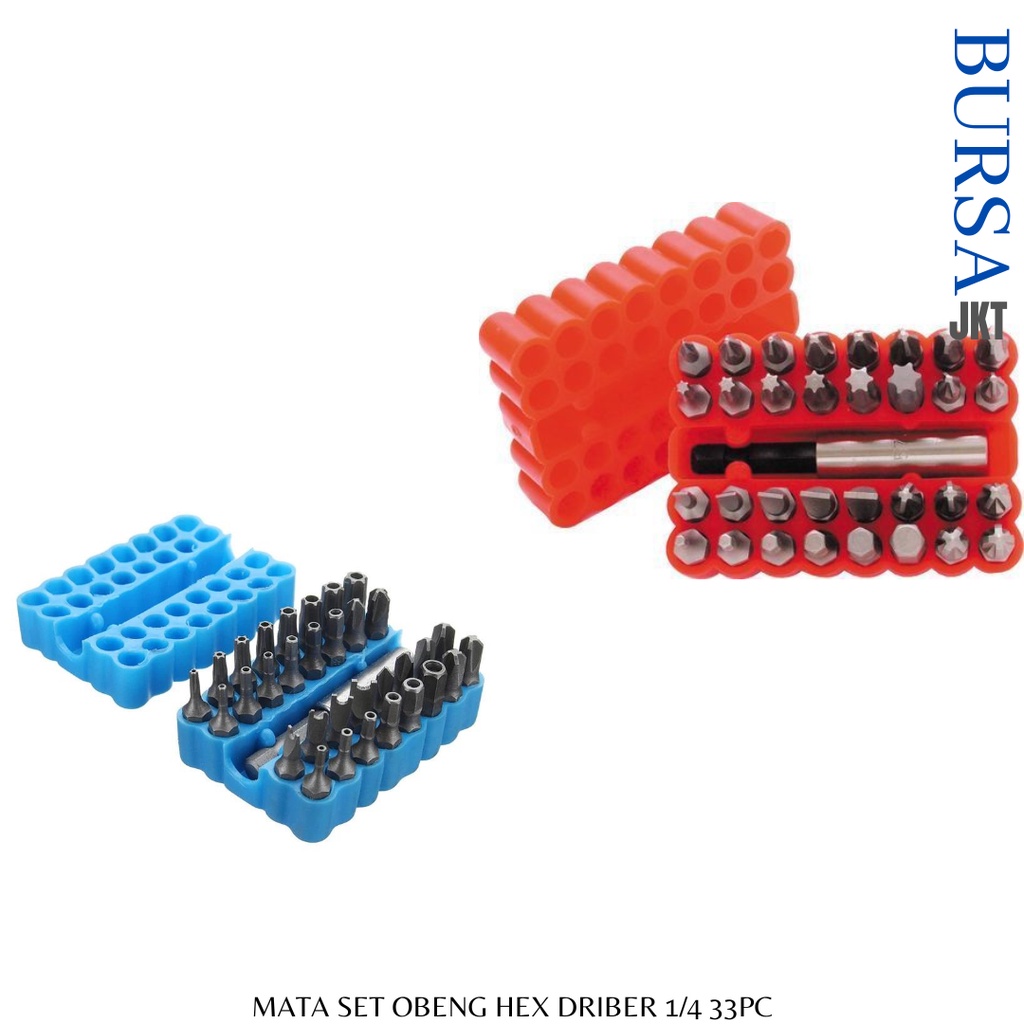 SET KEPALA MATA OBENG 1/4 + HOLDER BIRU LUBANG DAN MERAH  33 PC