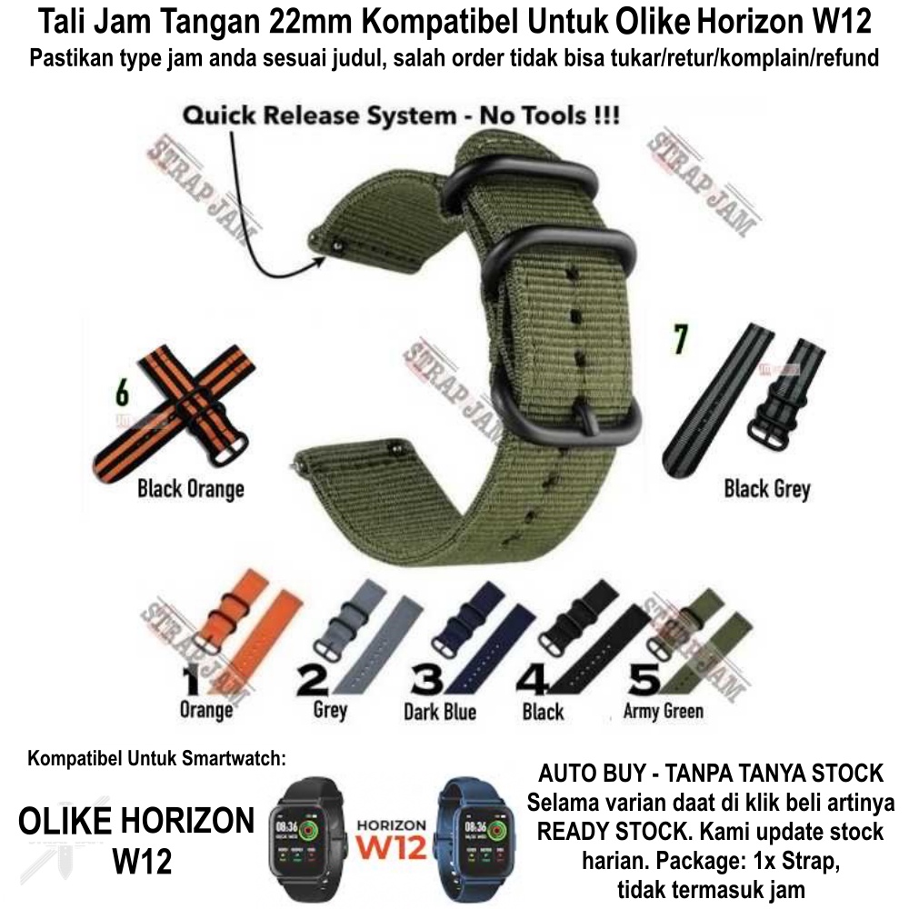 STT Tali Jam Tangan Olike Horizon W12 W12C - Strap 22mm Nylon Stitching Army Look