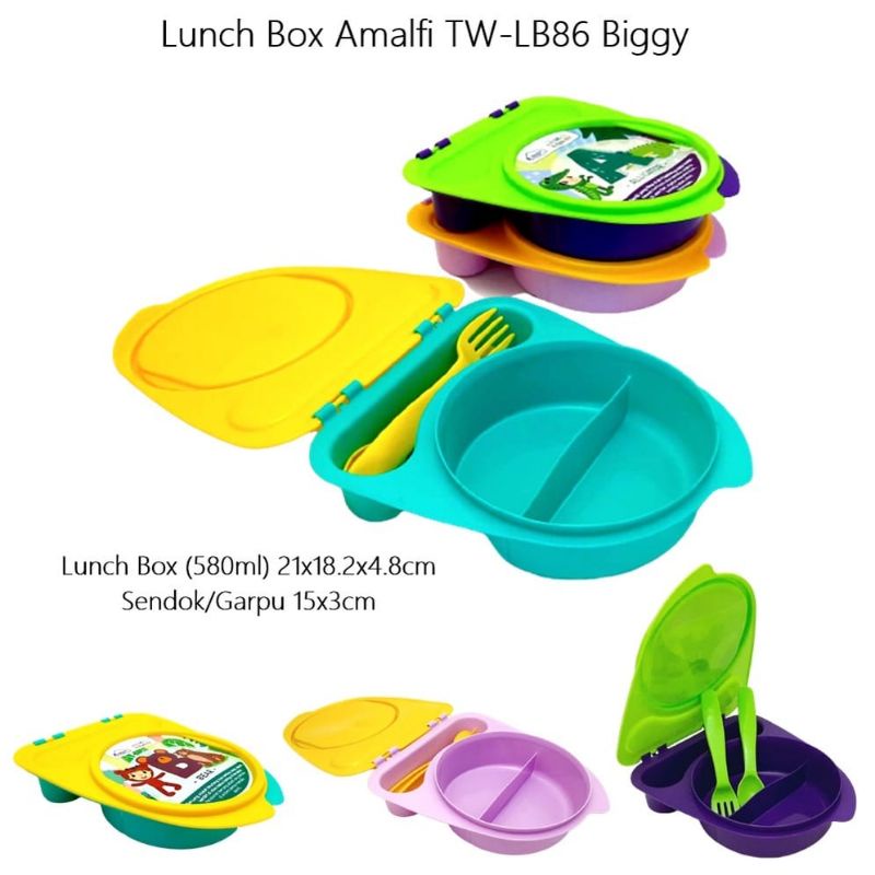 LUNCH BOX ANAK AMALFI BIGGY ALPHABET FREE ALAT MAKAN SENDOK GARPU KOTAK MAKAN TEPAK MAKAN