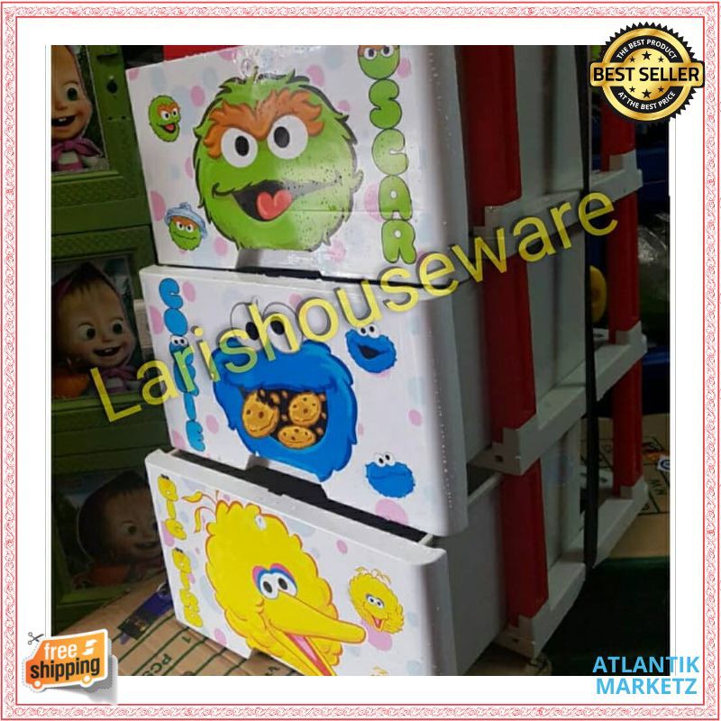 Lemari plastik laci plastik lemari pakaian susun 3 Elmo