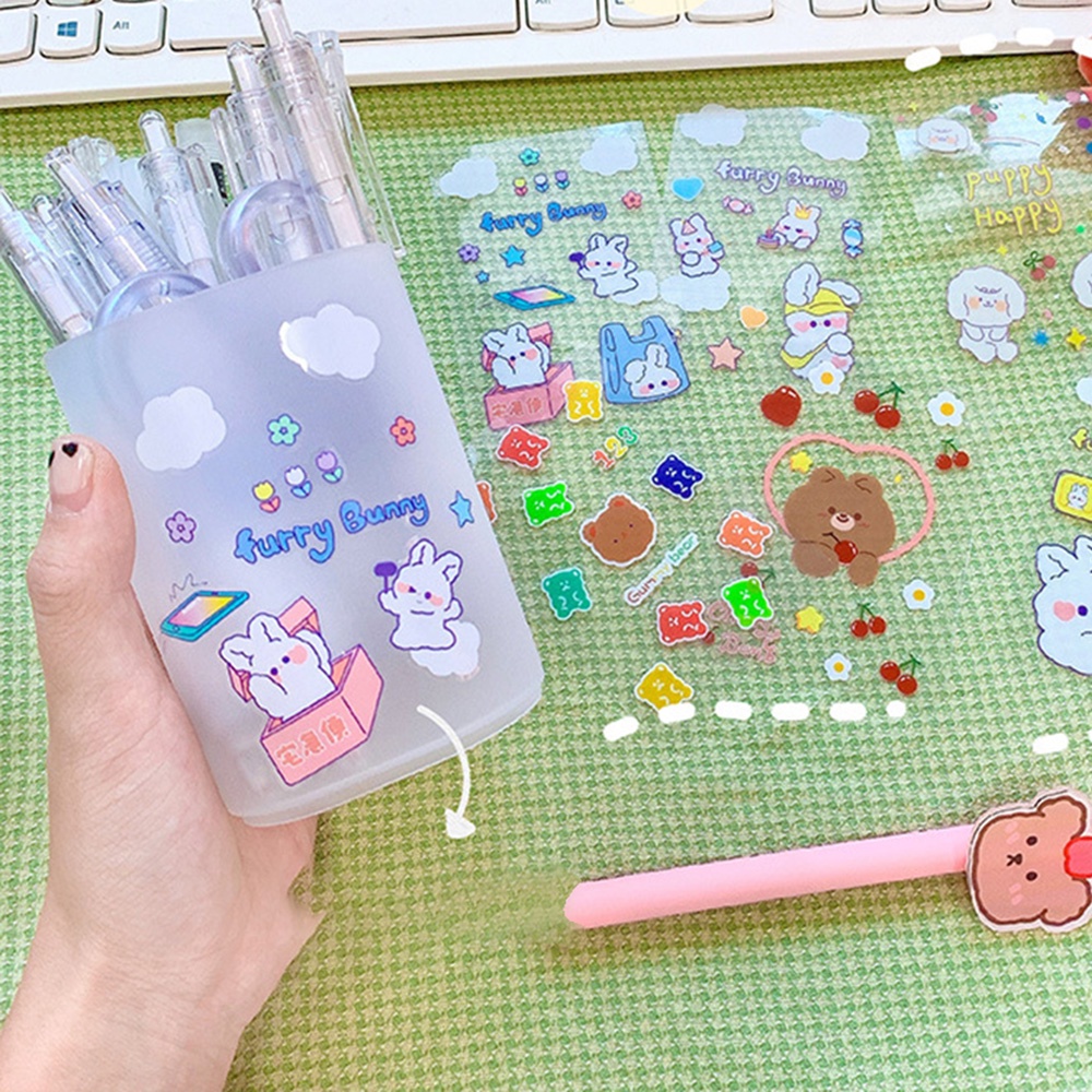 【COD Tangding】5pcs/set Cartoon Cute Hand Account Decoration Sticker Ins Wind Transparent PET Waterproof Sticker No Box